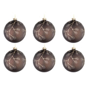 Palline di Natale in Vetro Marrone e Rametti Oro Floral Diametro: 80 mm