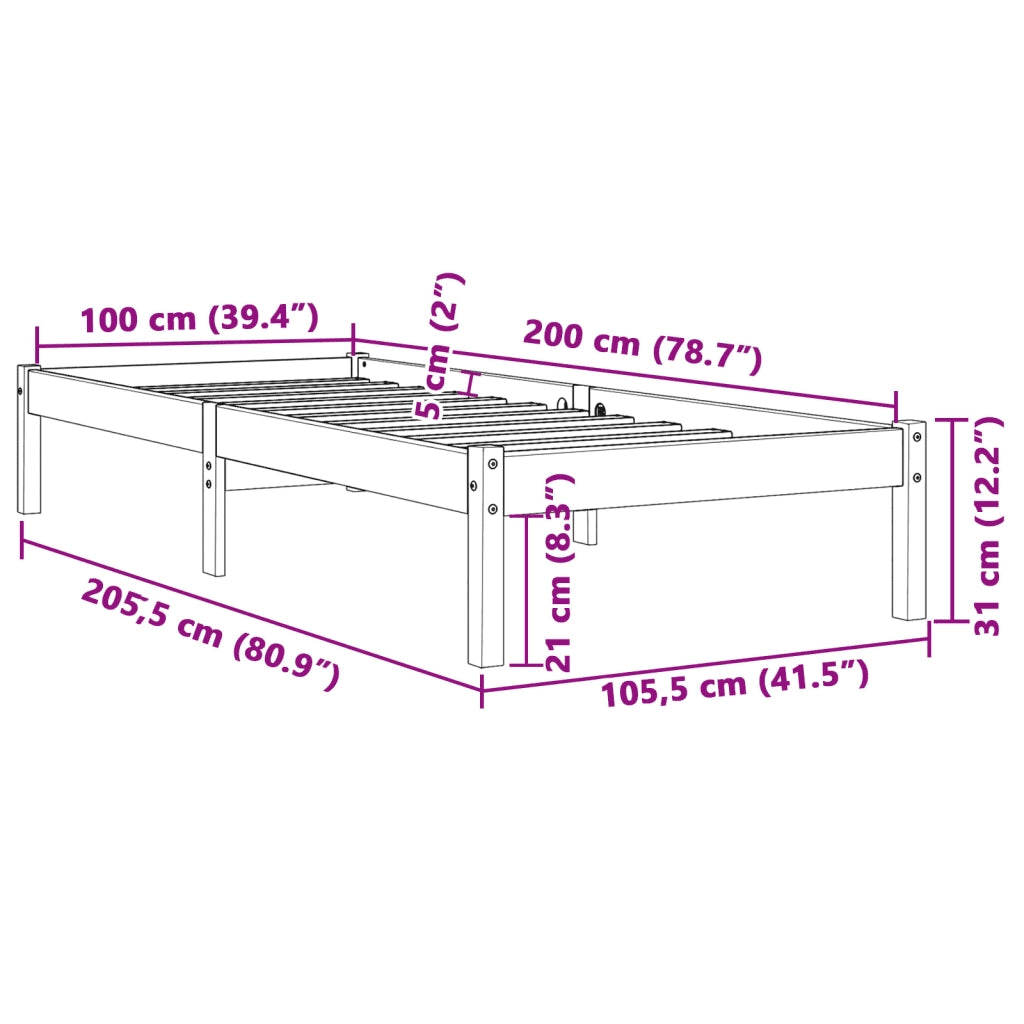 Giroletto senza Materasso Marrone Cera 100x200 cm Legno di Pino