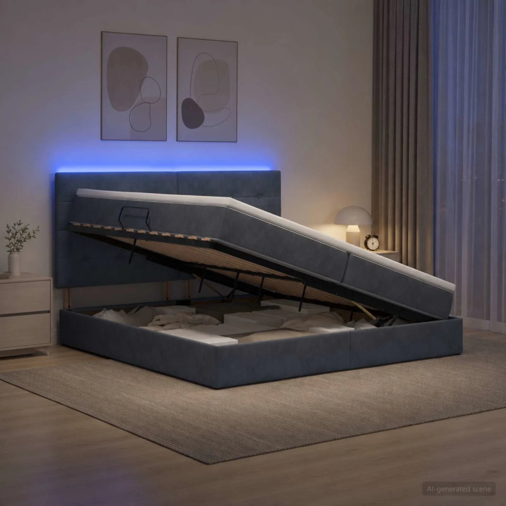 Letto con contenitore LED e materasso Grigio Scuro 200 x 200 cm 3460153