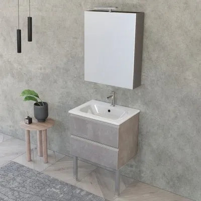 Mobile bagno sospeso 60 cm grigio cemento con lavabo e specchio contenitore Master