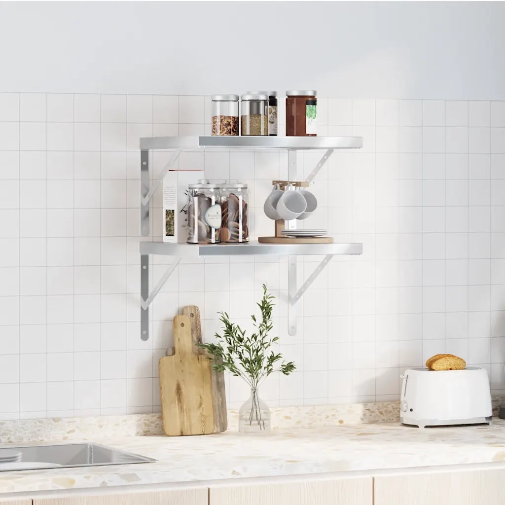 vidaXL Mensole a Muro 2 pz 50x40 cm Argento in Acciaio Inossidabile