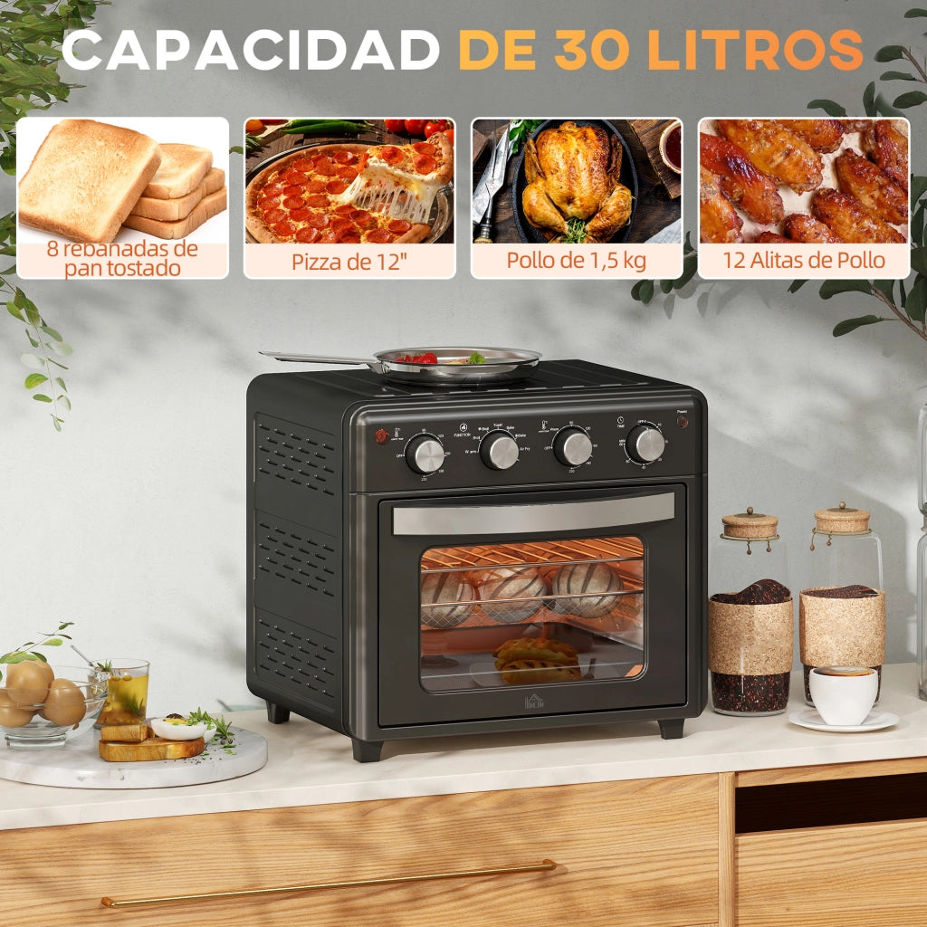 Forno Elettrico con Friggitrice ad Aria 30L 1600W ¨C Xylo ¨C 7 Modalit¨¤, Timer, 43x39x39cm, Nero