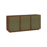 Credenza decorativa in legno e tessuto 3 ante 160 cm, noce