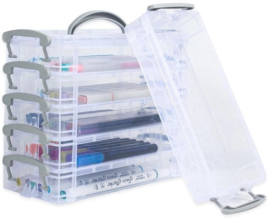 Set da disegno 6 in 1 con cassetta trasparente, cassettiera per ufficio, organizzatore di scrivania, cassettiera per matite colorate, matite a pastello e disegni con coperchio.