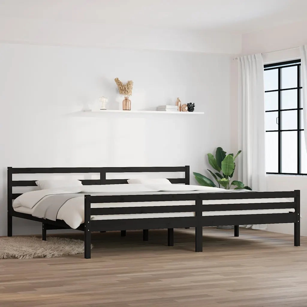 Letto matrimoniale | Letto per adulti | Giroletto Nero in Legno Massello 200x200 cm