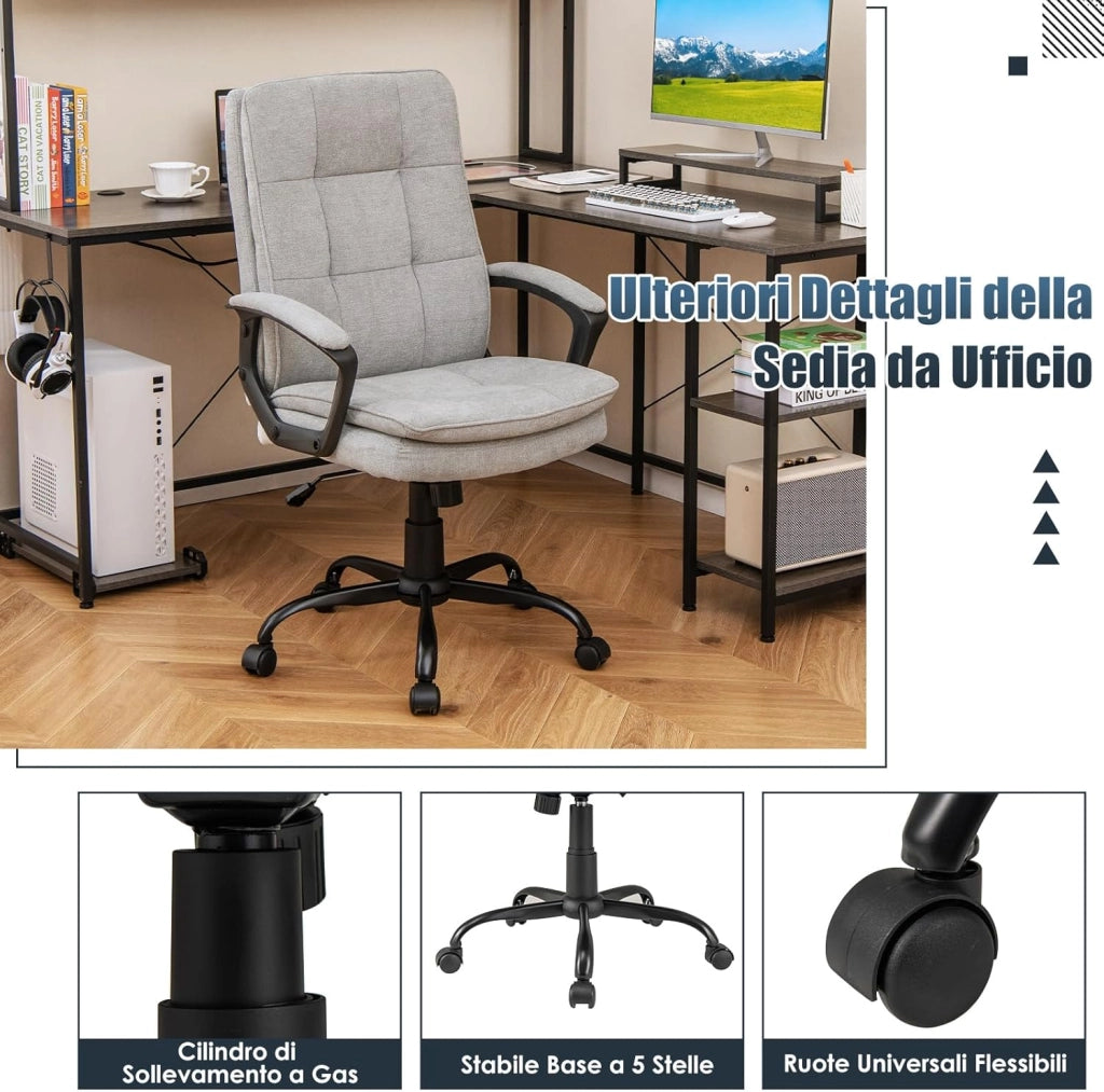 Sedia da Ufficio Ergonomica Regolabile in Altezza, Poltrona da Computer Traspirante con Ruote, Sedia da Scrivania Girevole, con Braccioli, per PC per Studio, Ufficio, Sala Giochi