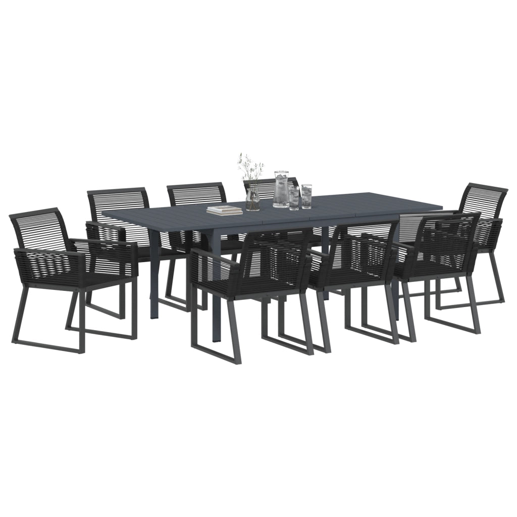 Set da Pranzo da Giardino 9 Pezzi Nero Polyrattan