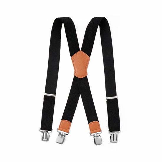Cinturoni elastici adattabili, extra resistenti, 4 clip robuste, adatti sia per uomini che per donne, disegno a X e cinturoni laterali extra larghi, clip da 3,8 cm con chiusura a gomito, colore marrone scuro