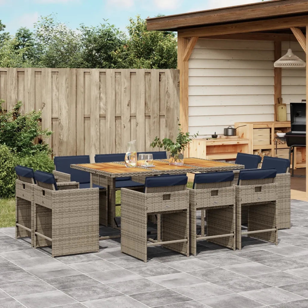 Set da pranzo da giardino da 11 pz con Cuscini in Polyrattan Grigio 3277984