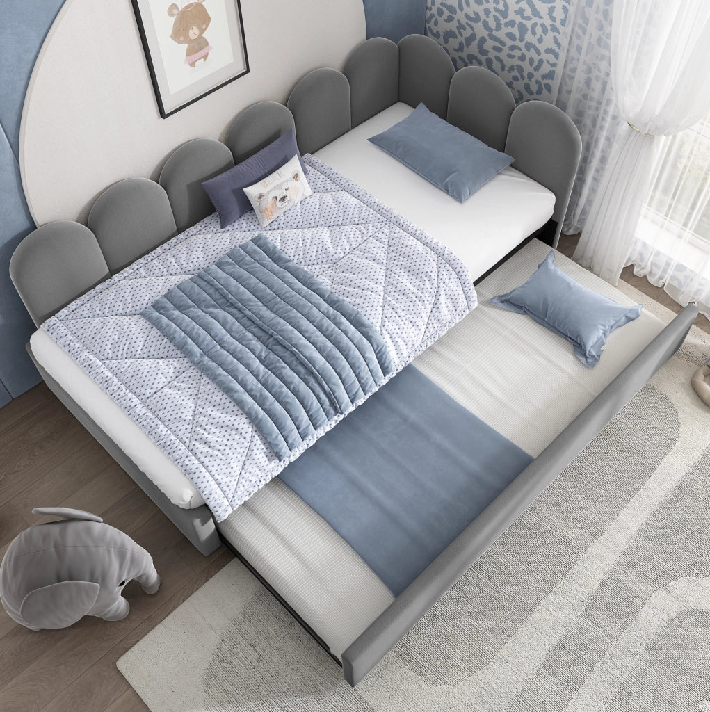 Divano letto 90x200 cm con letto estraibile e griglia; velluto grigio (Senza materasso)