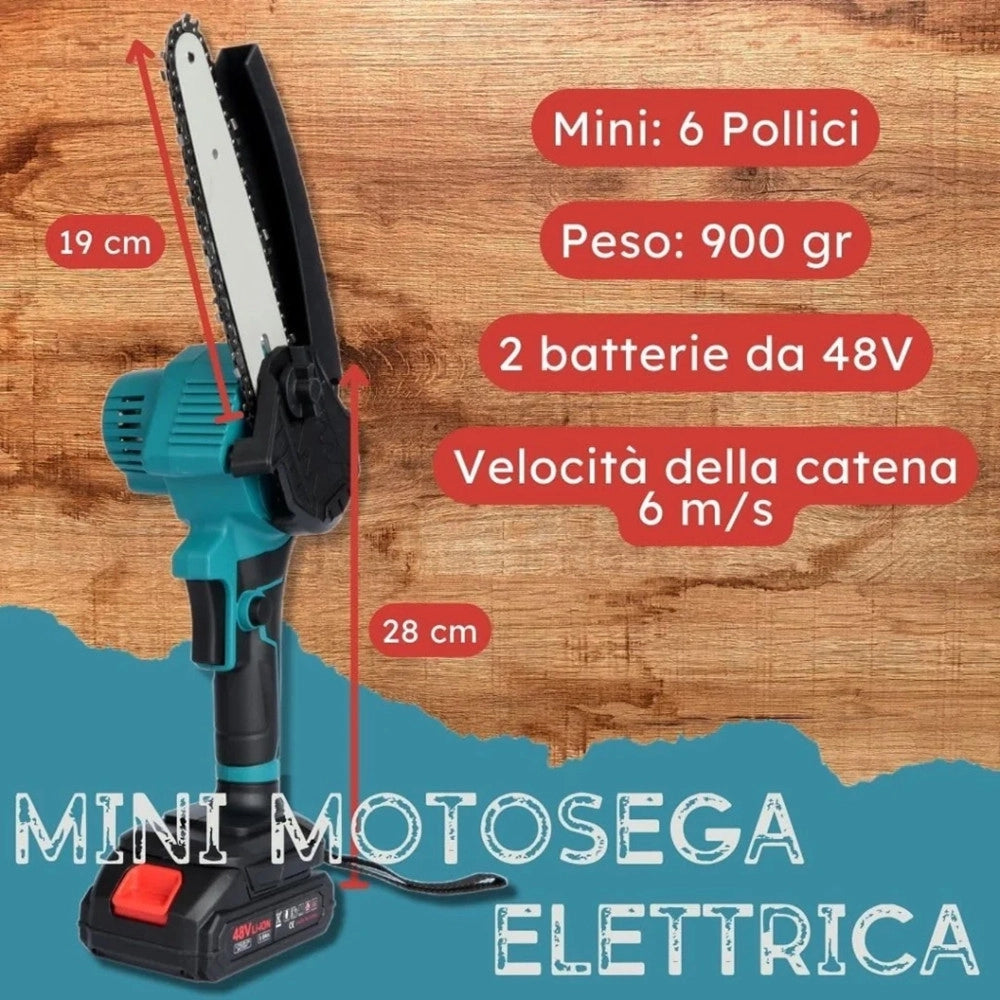 Trade Shop - Mini Motosega Elettrica A Batteria Ricaricabile 6" Per Potatura Giardino Giardinaggio -