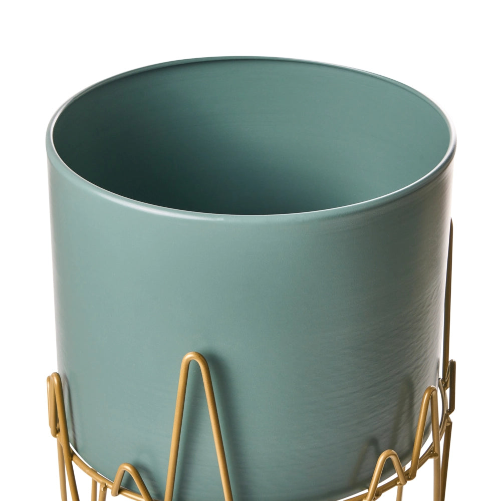 Vaso per Fiori Moderno con Piedistallo 28 x 28 x 50 cm in Metallo Verde