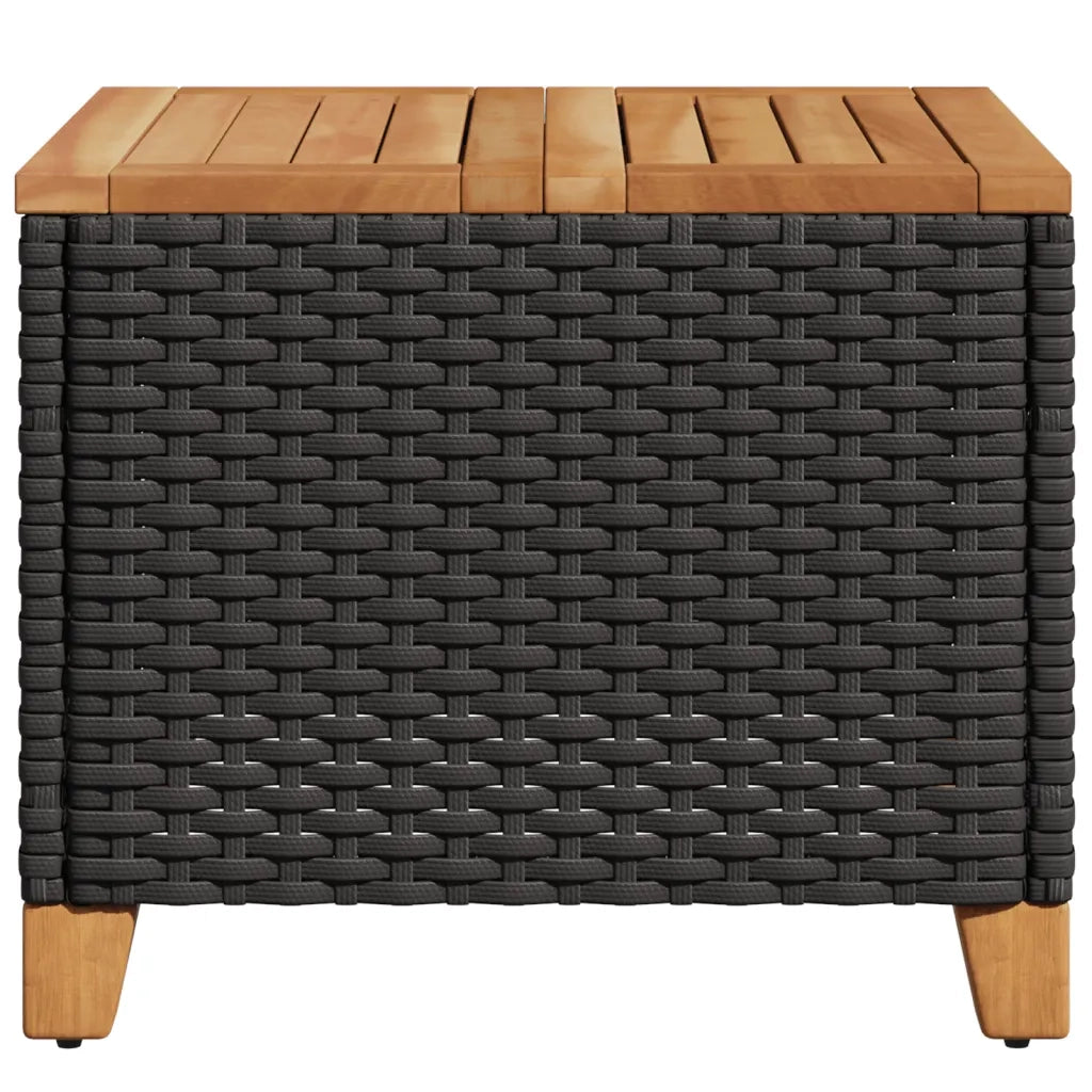 Tavolo da Giardino Nero 45x45x37cm in Polyrattan e Legno Acacia 366325