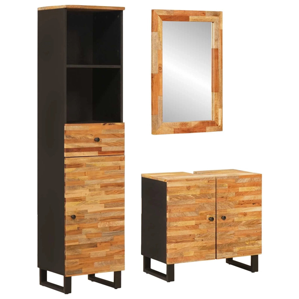 Set da Bagno | Armadio da bagno con cassetto Naturale Legno di mango massello