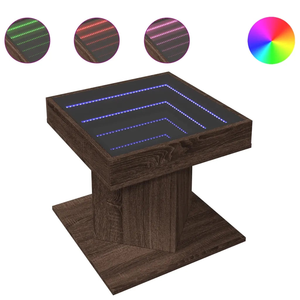 Tavolino salotto | Tavolino da caff¨¨ | Tavolino da Soggiorno con LED Rovere Marrone 50x50x45 cm Multistrato