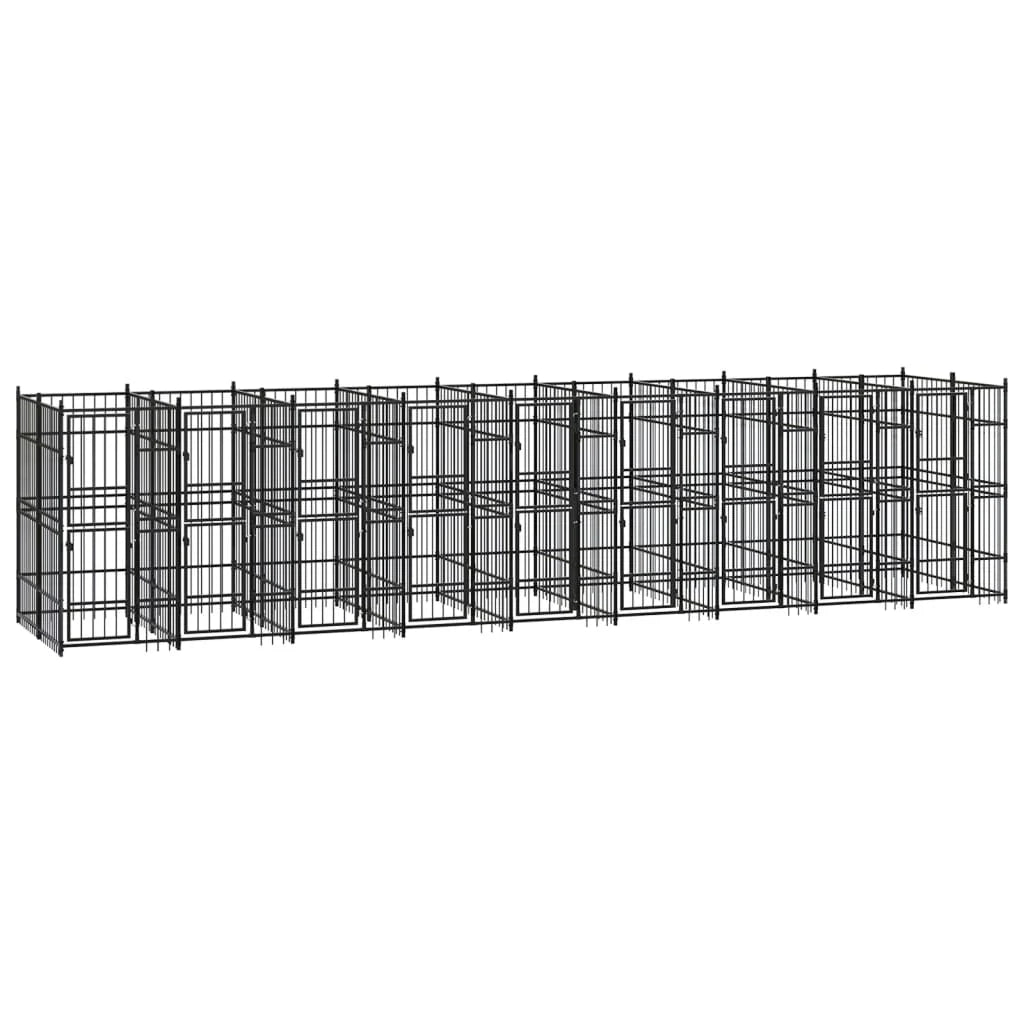 Cuccia/gabbia/recinto/pac per cani da esterno acciaio 16,59 m² nero 02_0041801