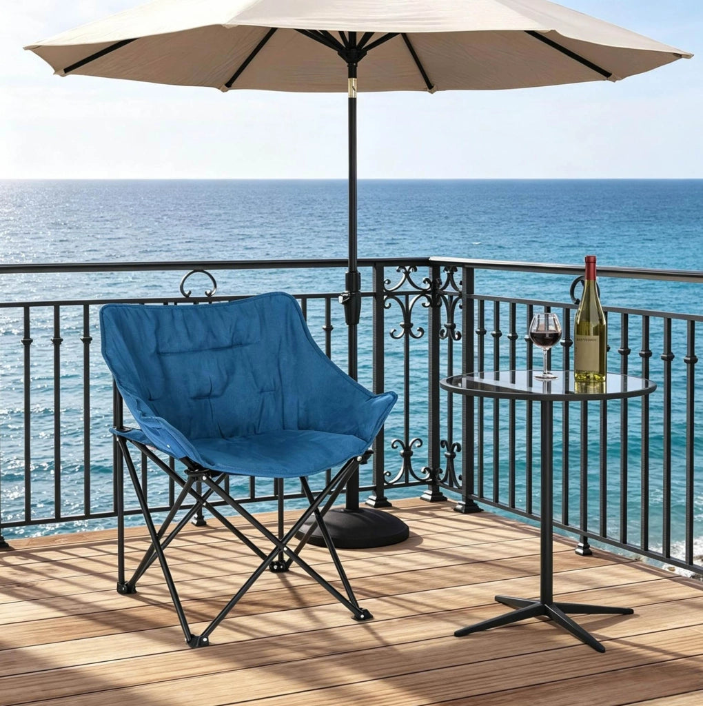 Sedia campeggio pieghevole imbottita in metallo; nero e blu; 63 x 73;5 x 55 cm