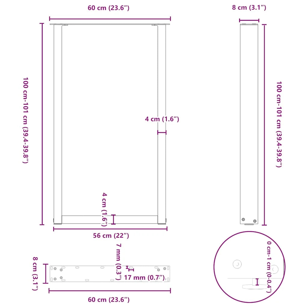 Set di 2 gambe regolabili per tavolo da bar a forma di U 60 x 100 cm design moderno acciaio bianco 02_0057477