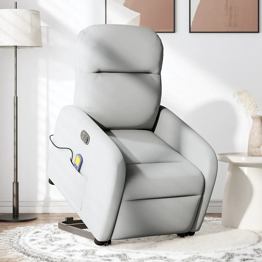 vidaXL Poltrona Alzapersona Massaggi Elettrica Grigio Nuvola Tessuto