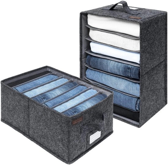 Organizzatore per pantaloni per armadio - Set da 2 - Organizzatore perfetto per pantaloni, camicie, ecc. - Organizzatore per armadio ripiegabile e stivabile - Antracite - L40*B28*H20cm