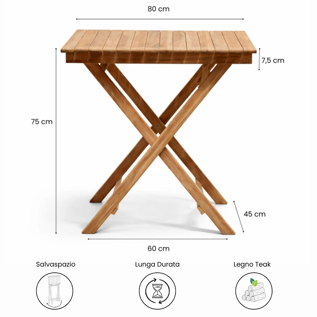 Tavolo Pieghevole 80×80 cm in Teak per Esterno – Burraco