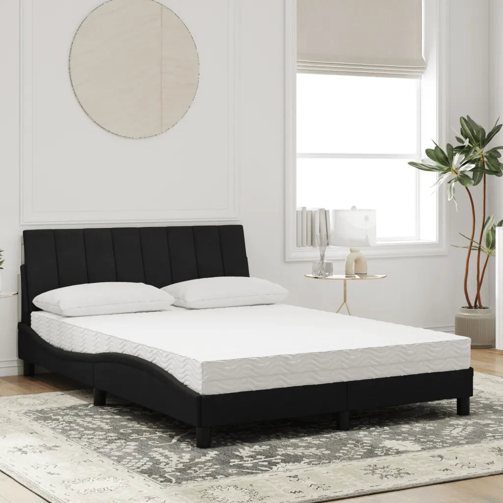 Letto con Materasso Hanko Nero 140x200 cm in Velluto 3208600