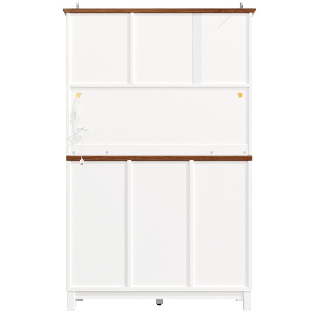 Credenza alta 104x40x180 cm bianca in MDF， metallo e vetro con LED