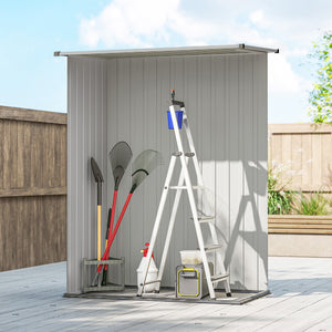 Capanno Porta Attrezzi 142x86x189 cm con Tetto Inclinato e Porta Bloccabile in Metallo Argento