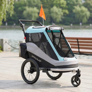RIMORCHIO BAMBINI 2 in 1 pieghevole con 5 punti Light Blue in alluminio