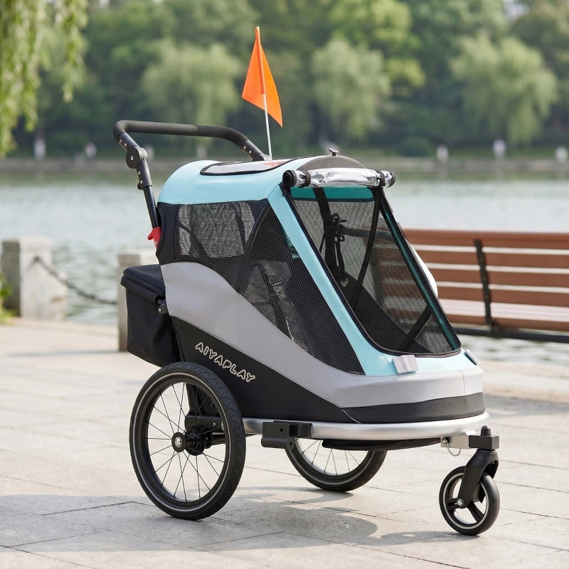 RIMORCHIO BAMBINI 2 in 1 pieghevole con 5 punti Light Blue in alluminio