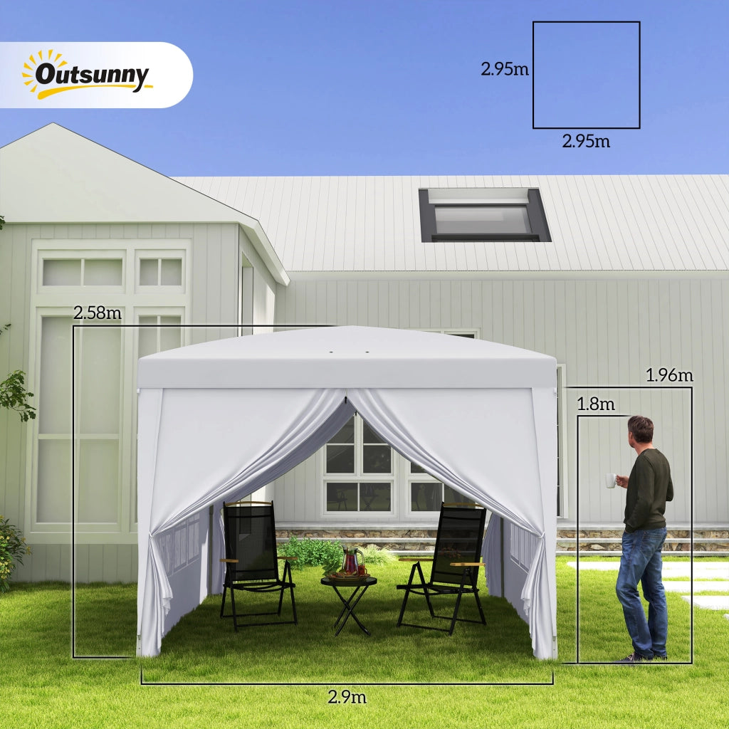 Gazebo 3x3 m Pieghevole e Impermeabile con Pannelli Laterali, in Acciaio e tessuto Oxford, Bianco