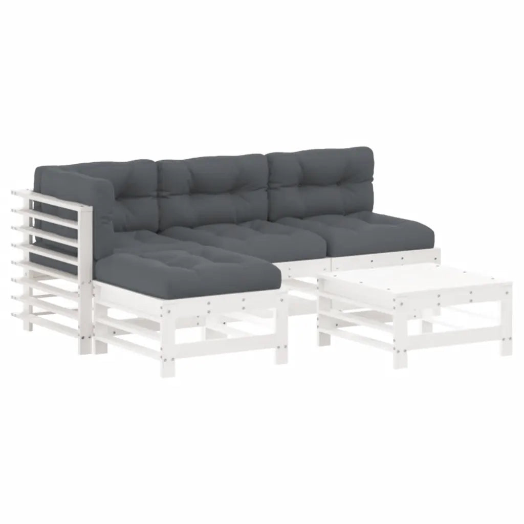 Set Divani da Giardino 5pz con Cuscini in Legno Massello Bianco 3186068