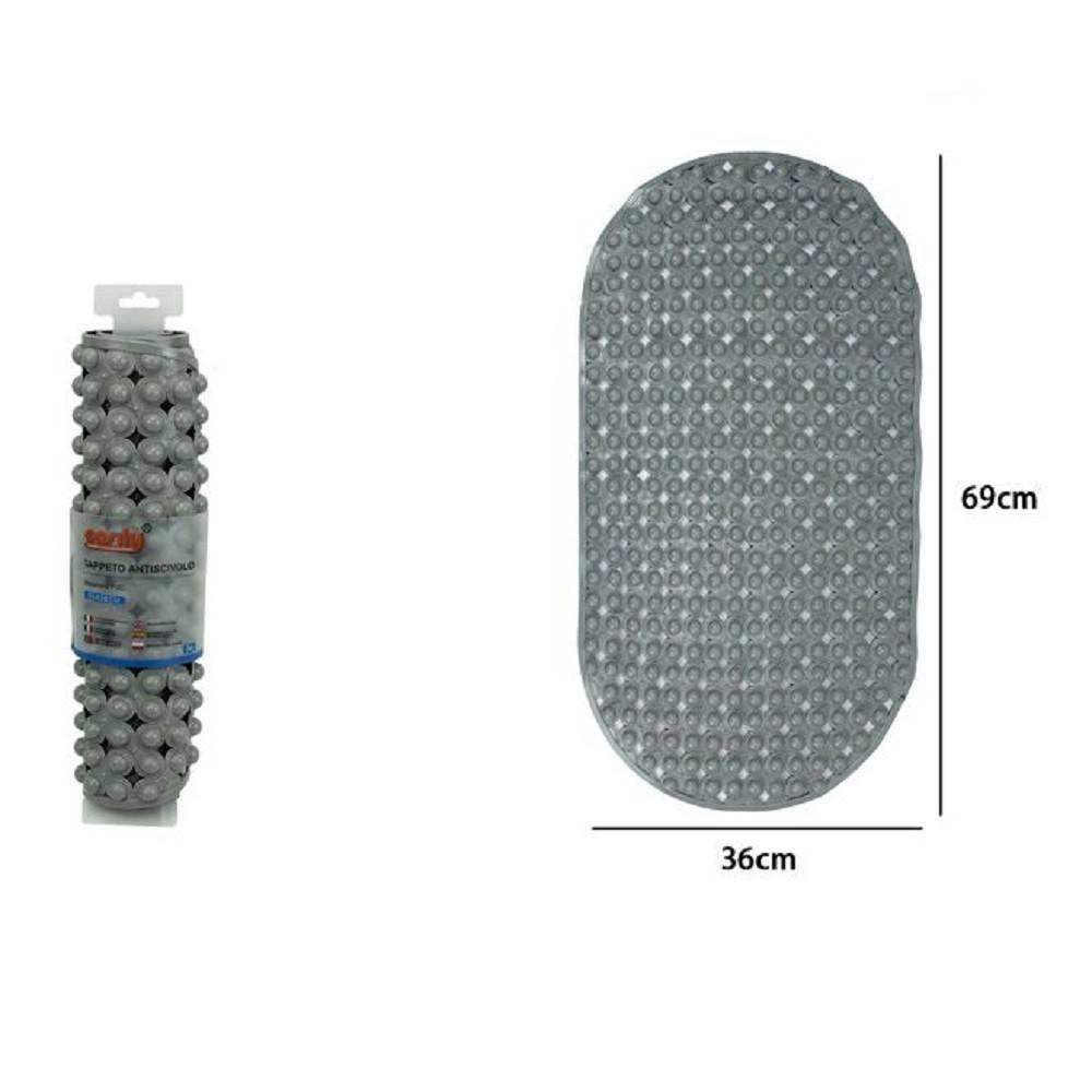 Trade Shop - Tappeto Tappetino Pvc Ovale Antiscivolo Vasca Bagno Doccia 69x36 Cm 79749 Grigio -