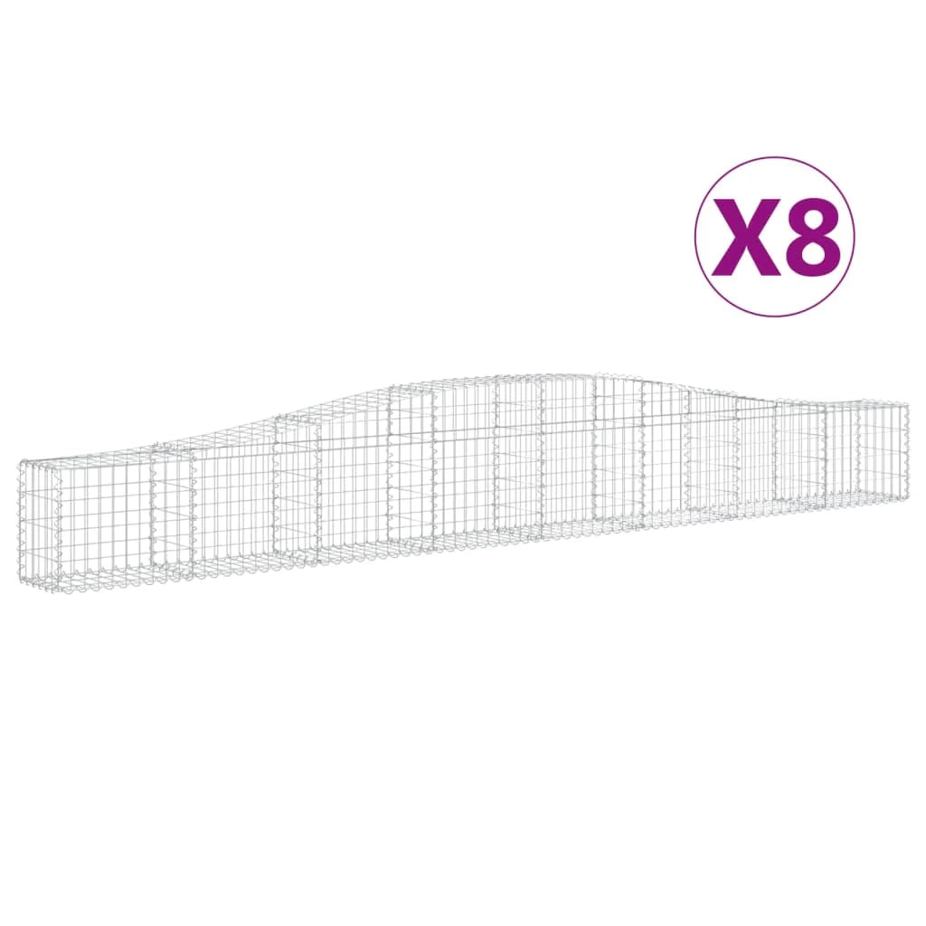 Set di 8 gabbioni ad arco per recinzione gabbia o muro di contenimento 400 x 30 x 40/60 cm ferro zincato argento 02_0041214