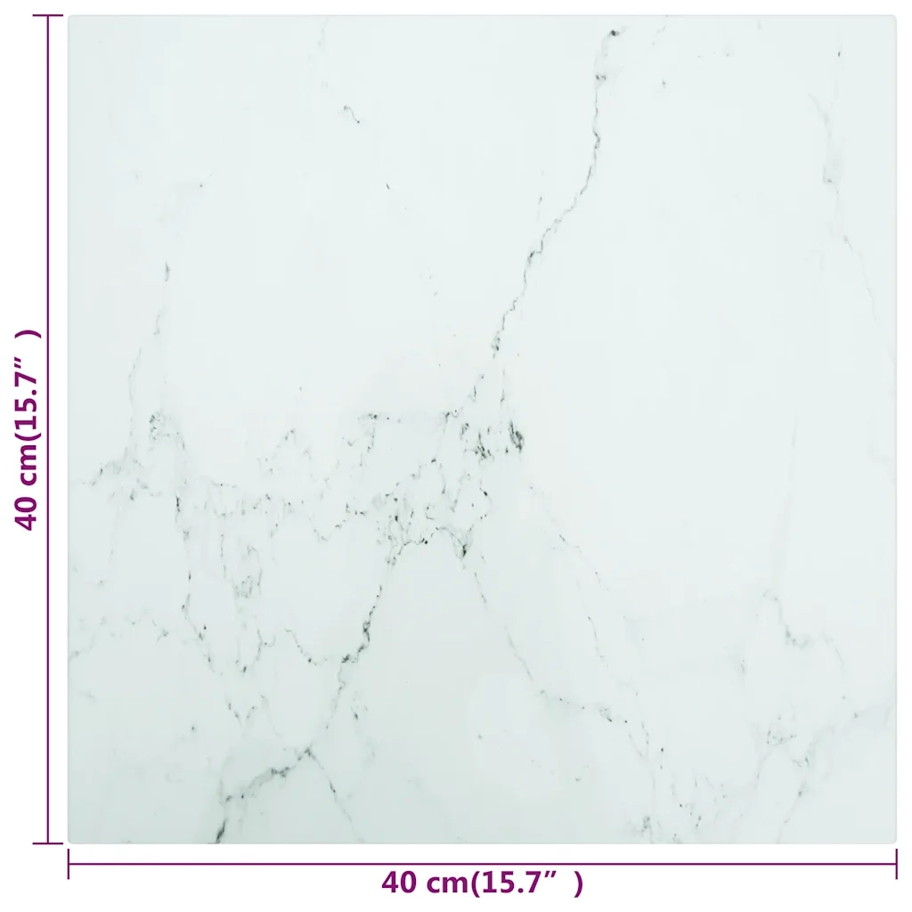 Piano Tavolo Bianco 40x40 cm 6mm Vetro Temperato Aspetto Marmo cod mxl 71346