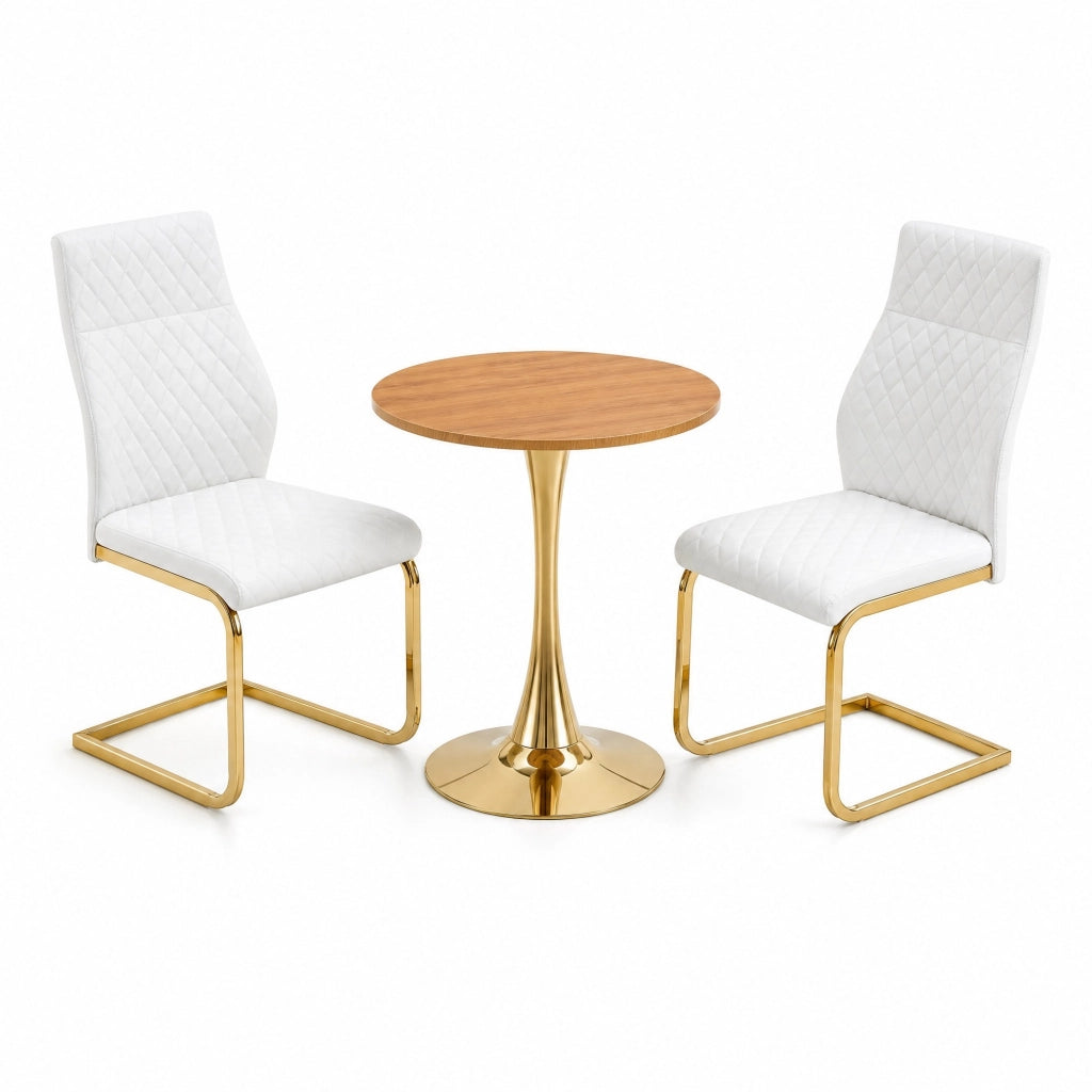 Set tavolo e sedie bianco e oro con piano MDF e rivestimento in PU