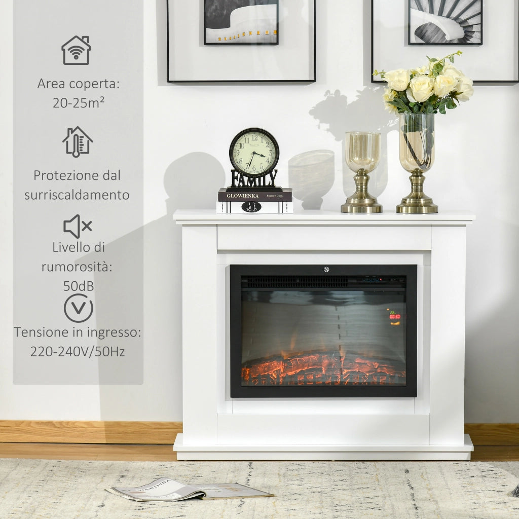 EASYCOMFORT  Camino Elettrico Effetto Fiamma Realistico con Cornice in Legno - Bianco