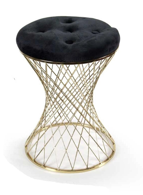 LISBONA SGABELLO NER IN METALLO CON STRUTTURA ORO IMBOTTITA 35X35X47 CM
