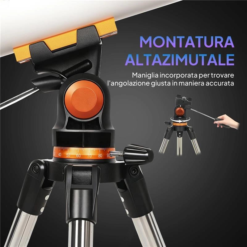 TELESCOPIO ASTRONOMICO 80MM CON MONTATURA AZ, 2 LENTI OCULARI E ADATTATORE SMARTPHONE, 92X92X130 CM, BIANCO E NERO