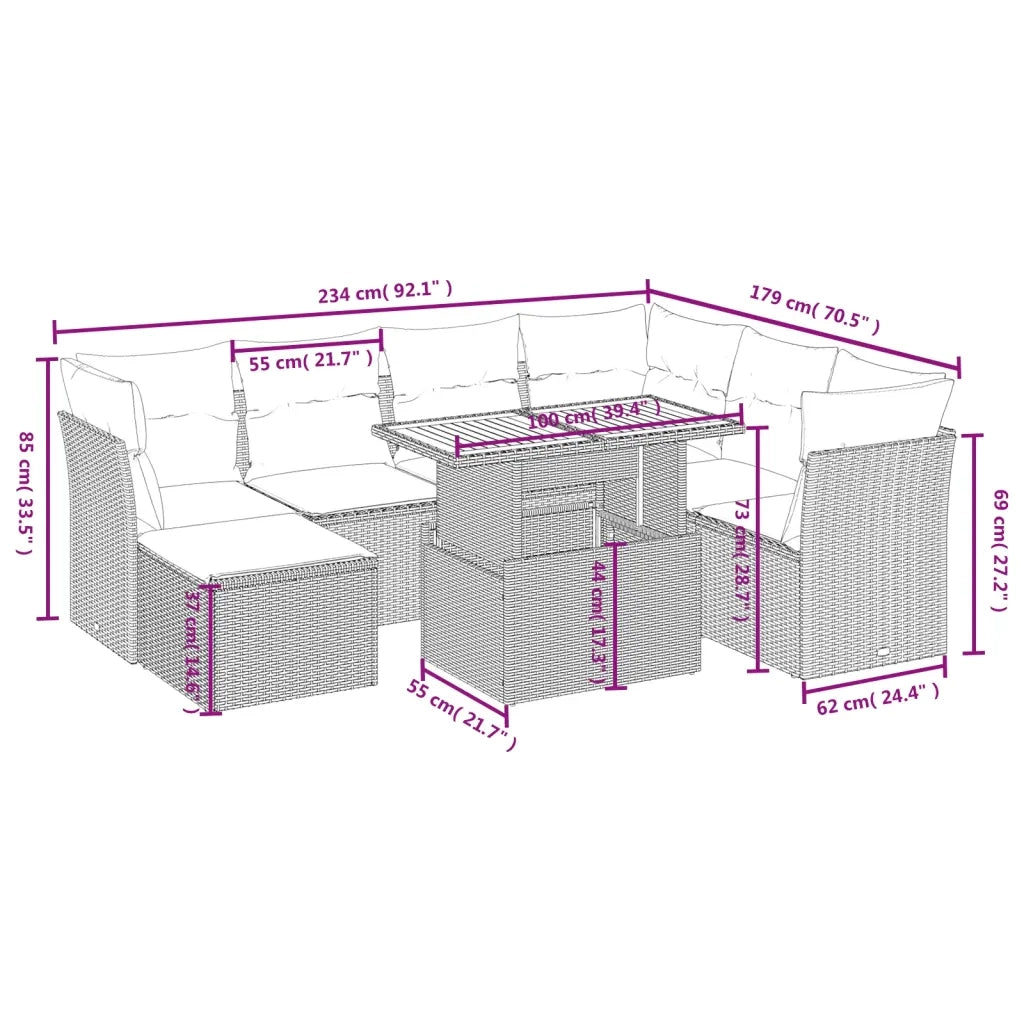Set Divani da Giardino con Cuscini 8 pz Nero in Polyrattan 3275491