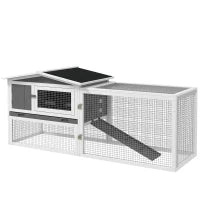 Gabbia per Conigli in Legno di Abete con Tetto in Asfalto, 156 x 58 x 68 cm, Grigio Chiaro
