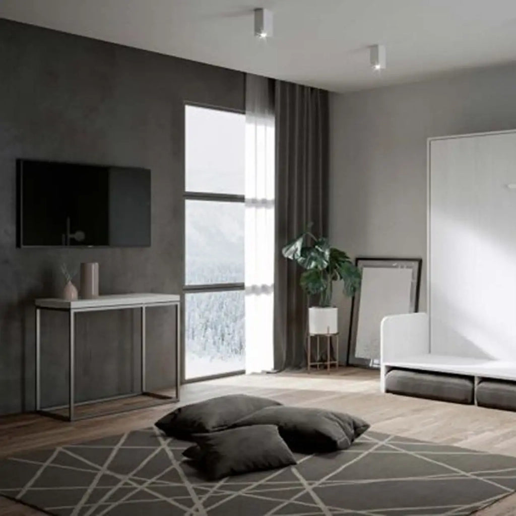 Letto matrimoniale a scomparsa 160 Kentaro con divano bianco frassino, grigio