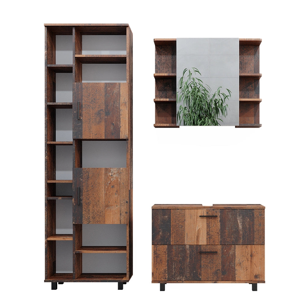Vicco Set di mobili da bagno Rovere rustico 3 parti, con colonna