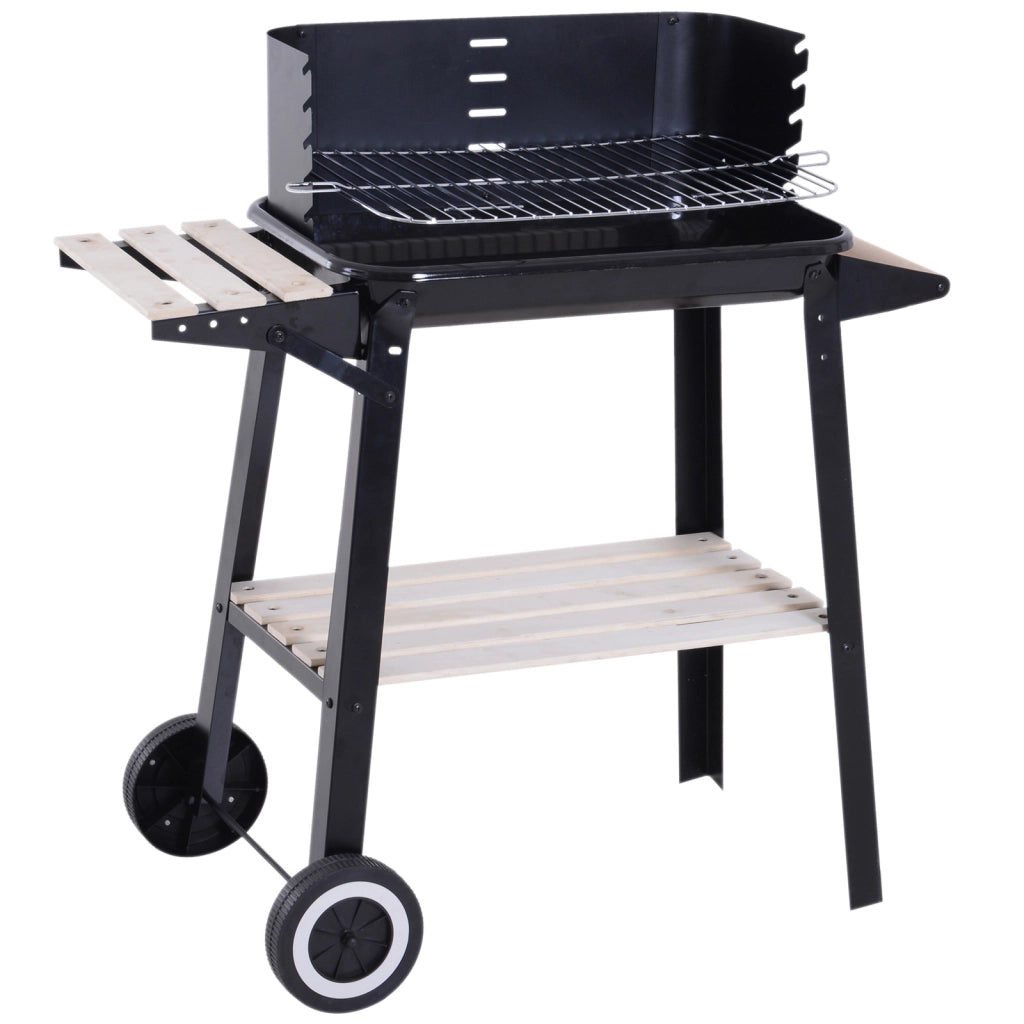 Easycomfort Barbecue a Carbone con Griglia Regolabile, Ripiani e Ruote, 83x37x87cm, Nero