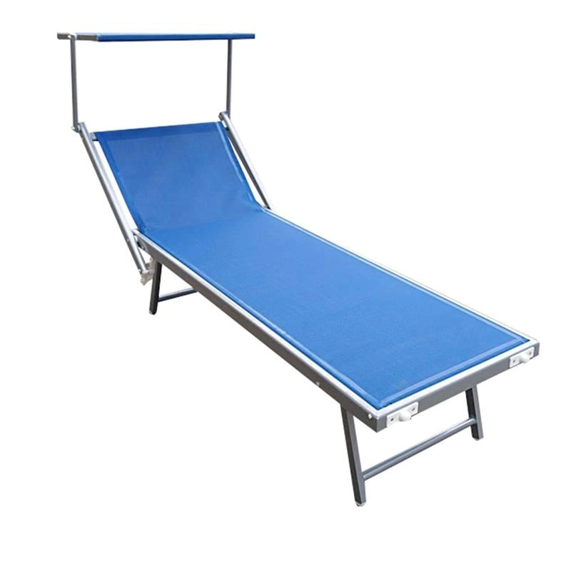 LETTINO RIMINI PRENDISOLE IN ALLUMINIIO CON PARASOLE PIEGHEVOLE 61X183/189X38H CM , COLORE BLU
