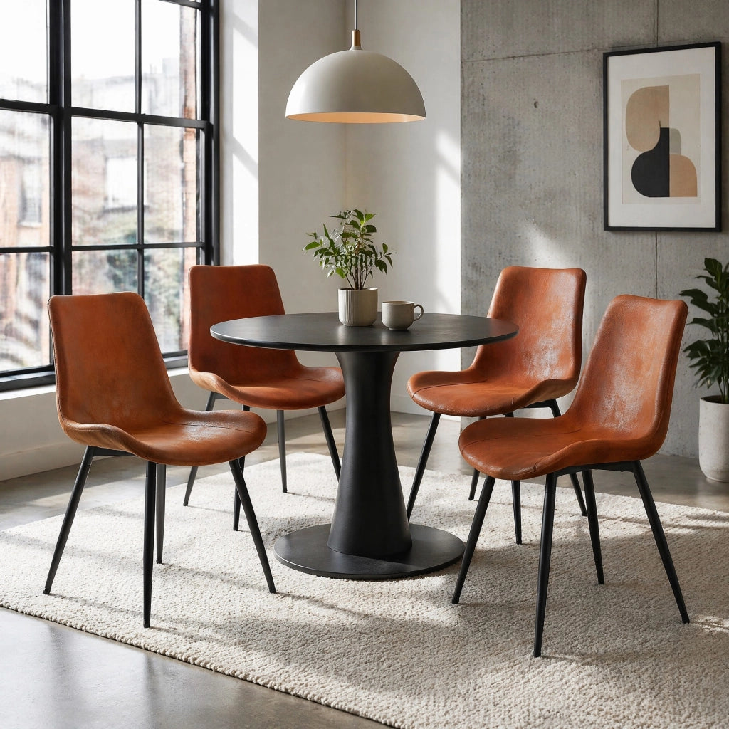 Sedia da pranzo Set da 4 con schienale ergonomico e piedini antiscivolo in tessuto tecnico Marrone Nero