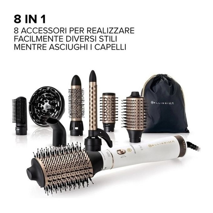 Bellissima Imetec Air Wonder, Spazzola Ad Aria Calda, Tecnologia A Ioni, Spazzole Rivestite In Ceramica E Cheratina, Asciuga, Dona Volume, 8 Accessori, 1000 W