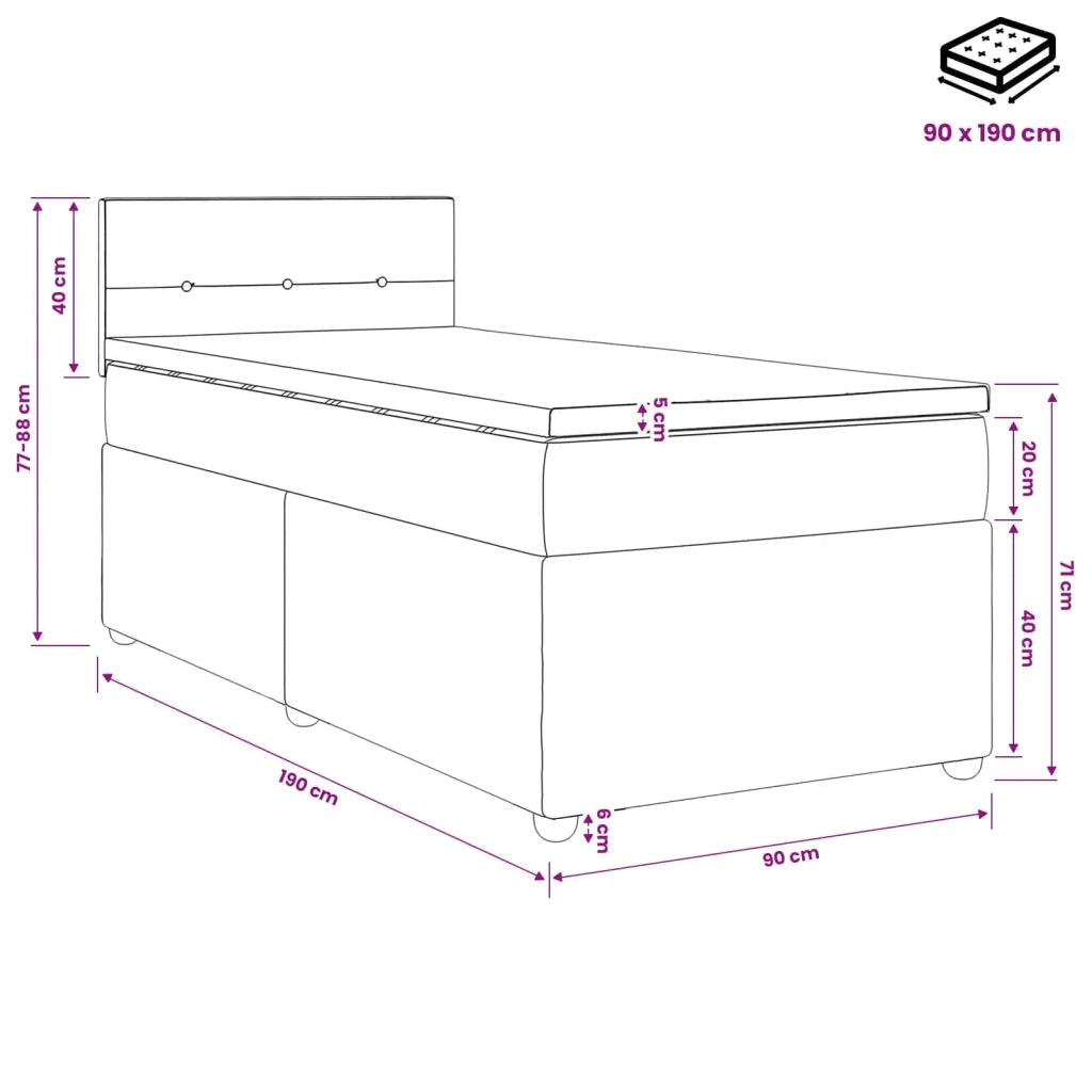 Letto box spring con materasso Blu Scuro 90 x 190 cm Velluto 3451587