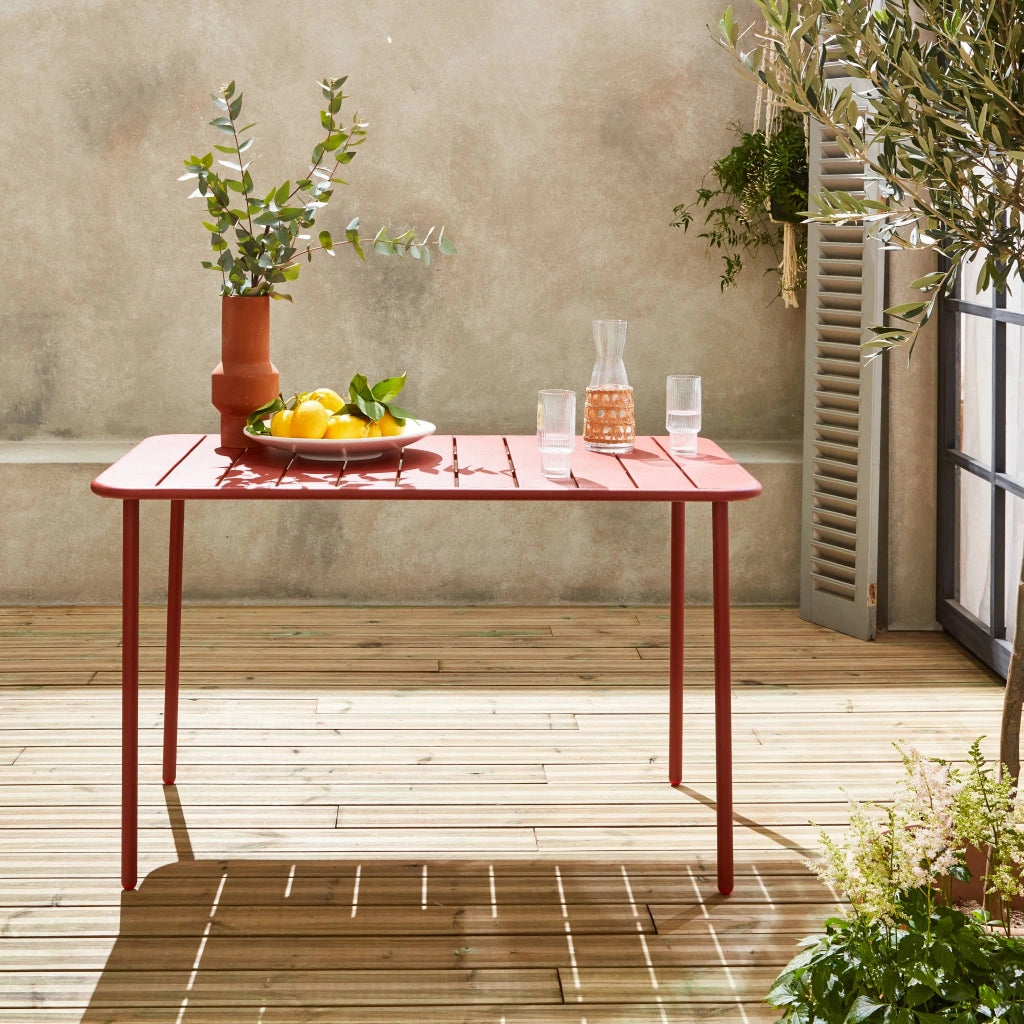 Tavolo da giardino in acciaio, 4 posti, 120cm, terracotta