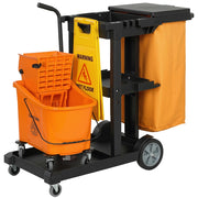 Carrello Pulizie con Ruote, 3 Ripiani e Sacco 70L ¨C zephmum ¨C con Secchio e Strizzatore